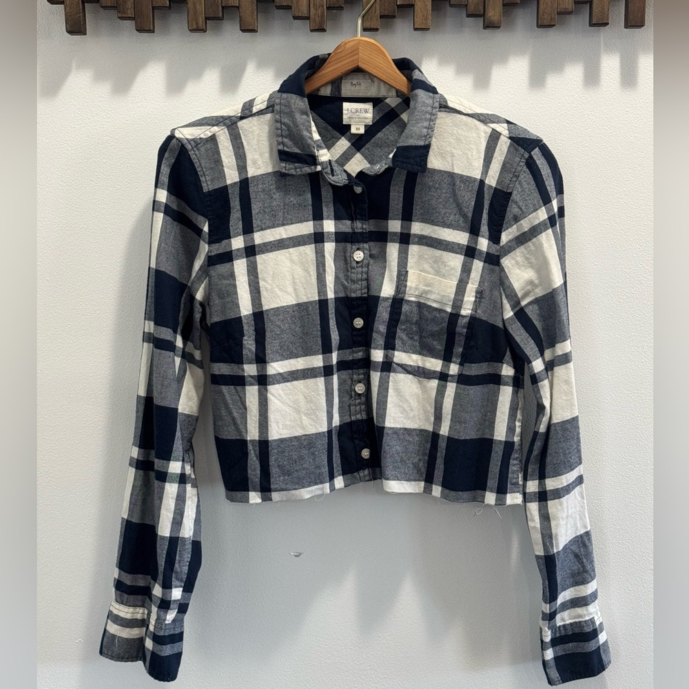 J. Crew Plaid Cropped Button Down Top Medium